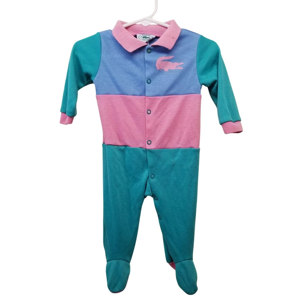 Izod Lacoste S Vintage One‎ Piece Bodysuit Creeper Sleeper Pink Blue Green